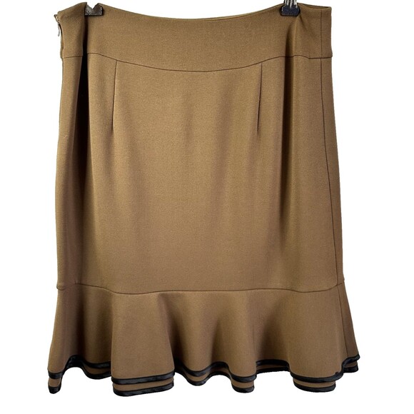 ECCOCI Women's Dark Beige A-Line Flounce Hem Knee-Length Stretch Skirt Sz 4 - Picture 2 of 8